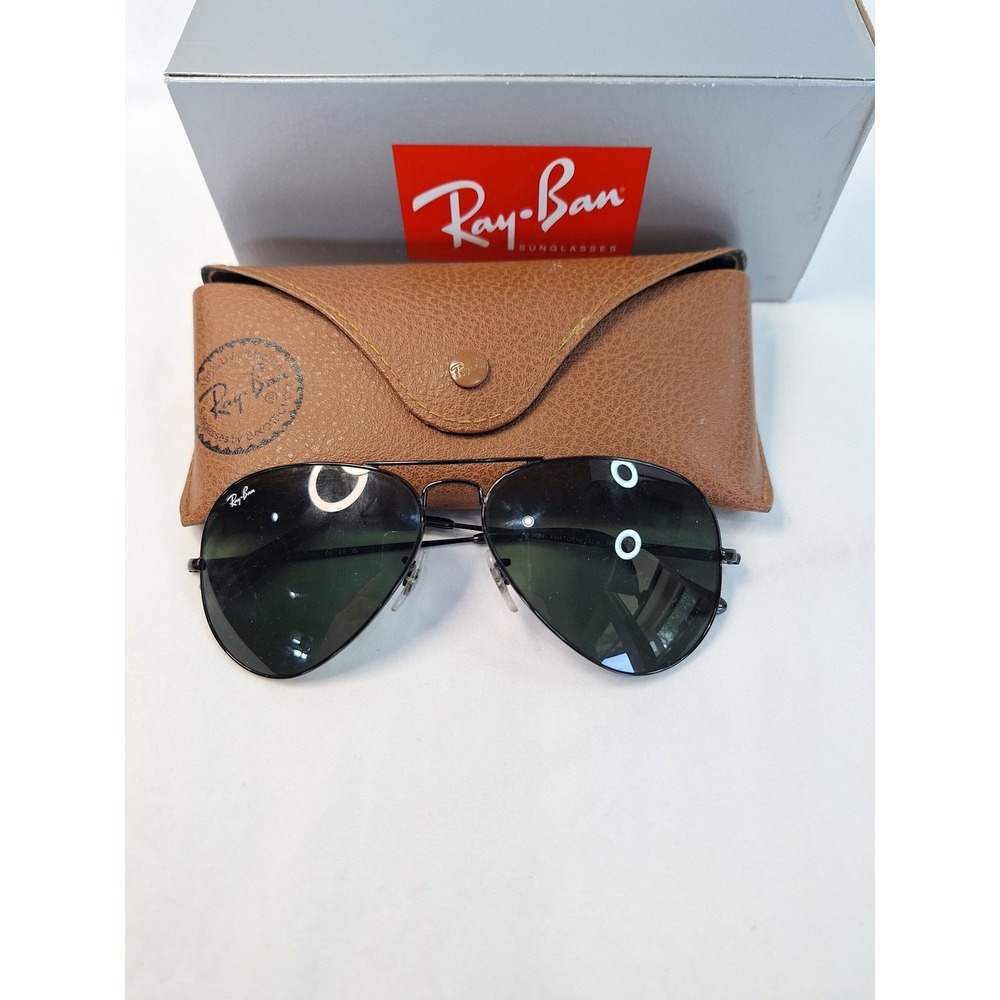 Ray-Ban Aviator Metal II Sunglasses Black G-15 Green Lens RB3689 002/31 58mm